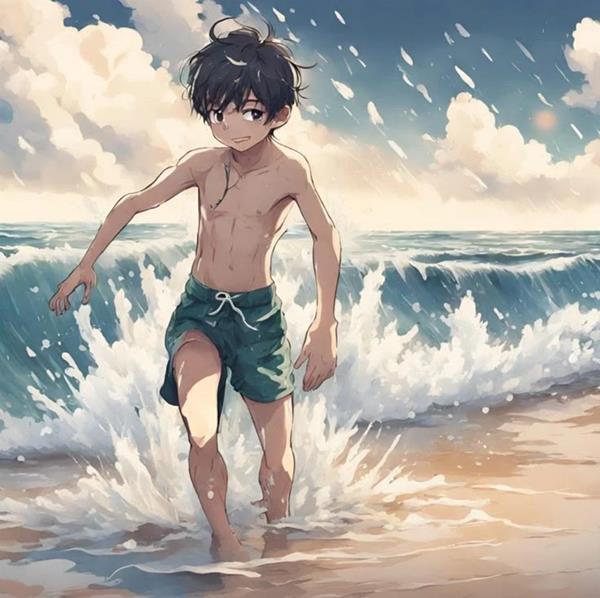 Hình ảnh trai anime đi biển