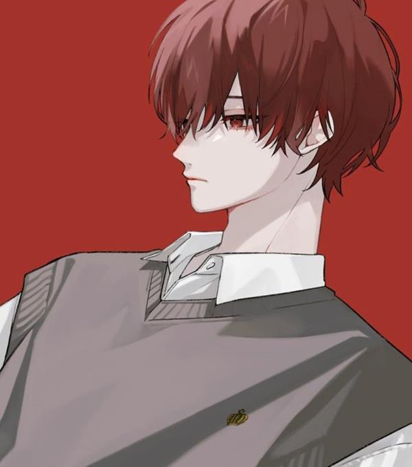 Ảnh anime nam màu đỏ buồn trầm tư