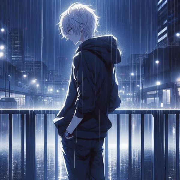 Hình ảnh anime buồn nam lạnh lùng trong đem mưa