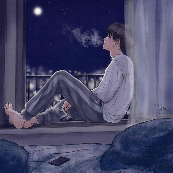 Ảnh anime nam thất tình ngồi bên cửa sổ