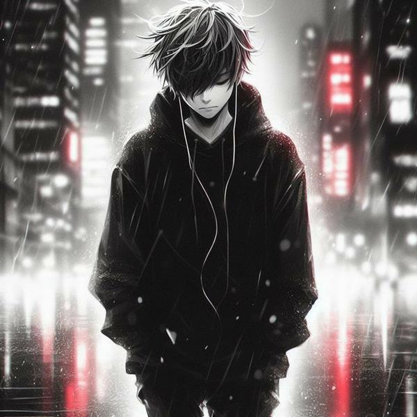 Hình ảnh anime buồn nam lạnh lùng trên phố đêm
