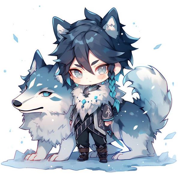 Avatar chibi nam cùng chú sói siêu ngầu