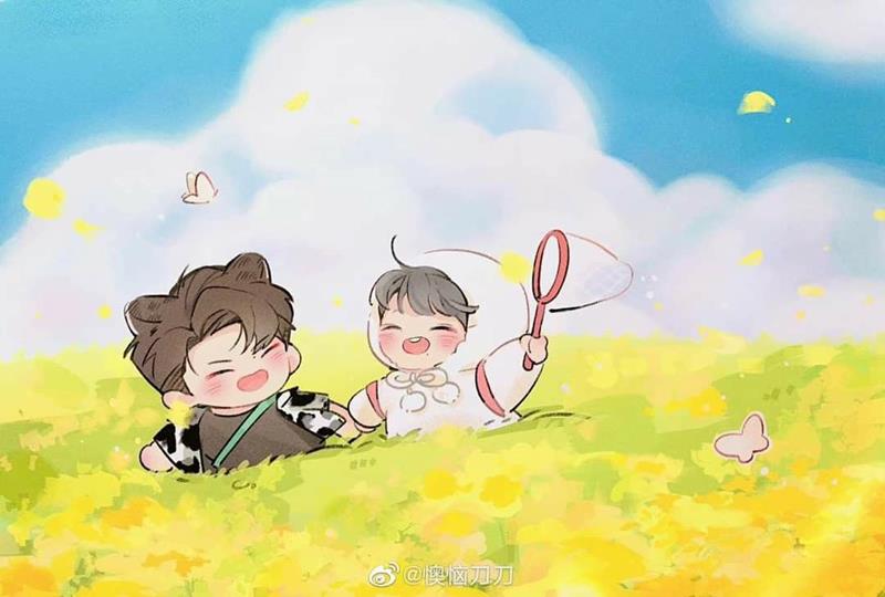 Hình nền chibi nam vui vẻ chơi đùa