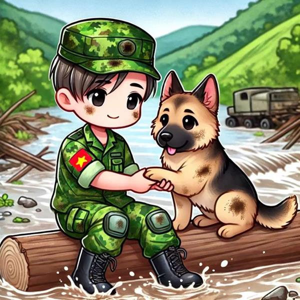 Hình ảnh chú bộ đội dễ vẽ cùng đồng chí cún dễ thương