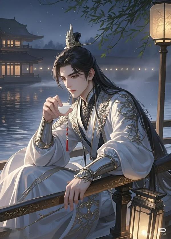 Anime cổ trang nam lạnh lùng thưởng trà trên thuyền