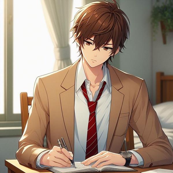 Ảnh anime nam ngồi học bài nghiêm túc