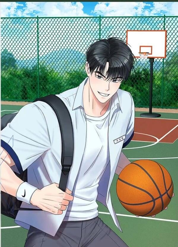 Hình anime nam học sinh chơi bóng rổ năng động