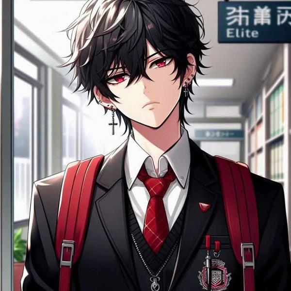 Ảnh anime nam học sinh mắt đỏ ngầu 