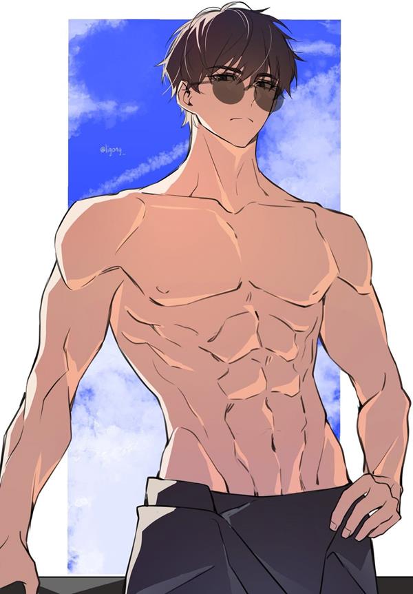 Hình anime nam 6 múi đeo kính đen