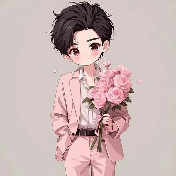 Ảnh đại diện nam chibi cute cầm hoa