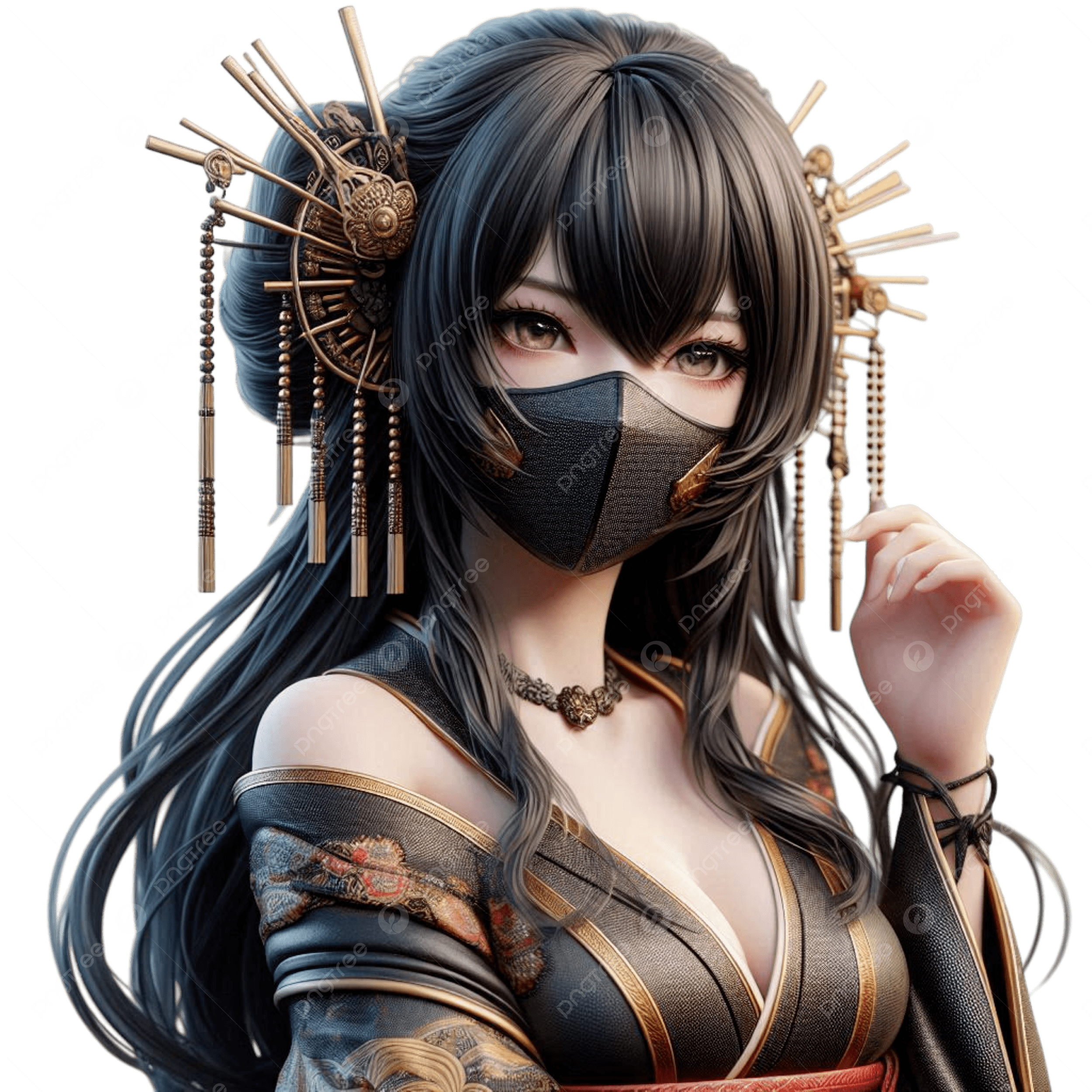 Style anime nữ đeo khẩu trang trắng đen & cổ trang