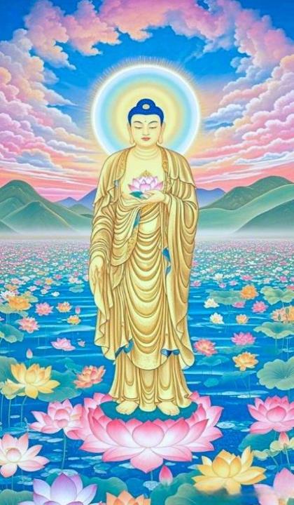 Ảnh hoa sen Phật kết hợp với tượng Phật