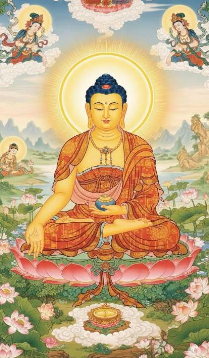 Ảnh hoa sen Phật kết hợp với tượng Phật