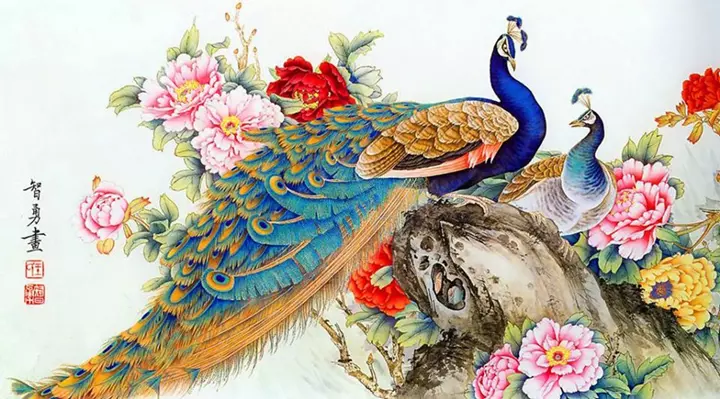 Tranh vẽ chim công đẹp hiện đại