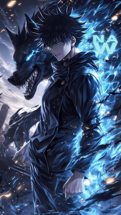 Hình nền trai anime và sói đen siêu ngầu 