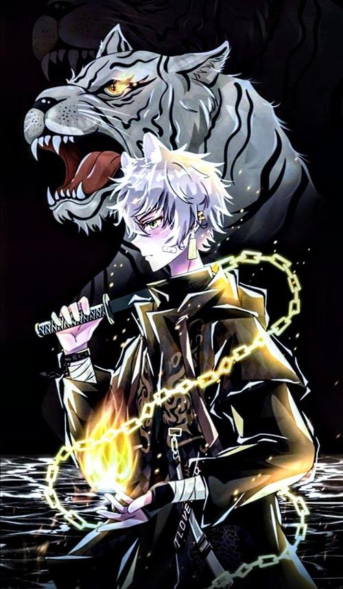 Hình nền trai anime cùng chúa sơn lâm ngầu 