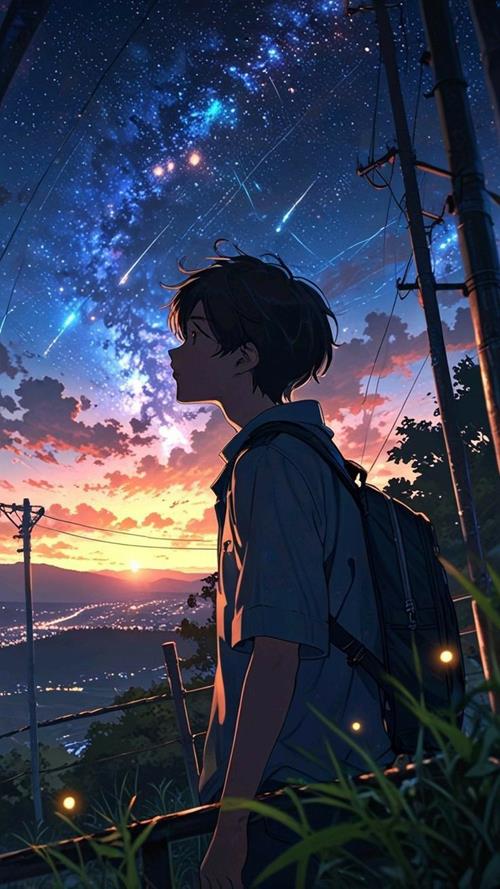 Ảnh nền anime nam cô đơn khi trời đêm