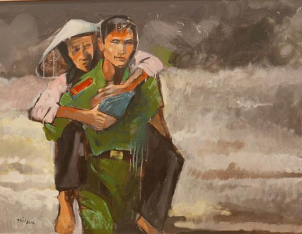 Ảnh vẽ chú công an cõng bà cụ