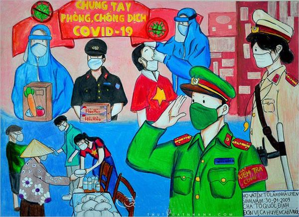 Ảnh vẽ chú công an trong mùa dịch covid