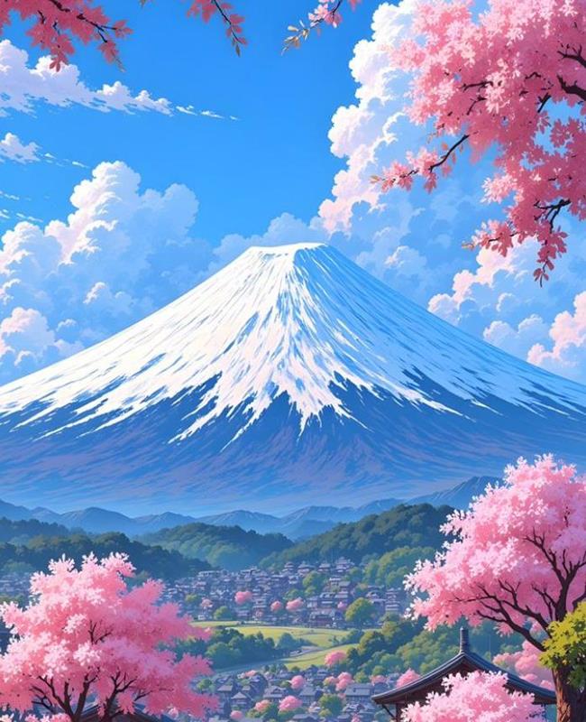 Tranh Vẽ Núi Phú Sĩ Và Hoa Anh Đào