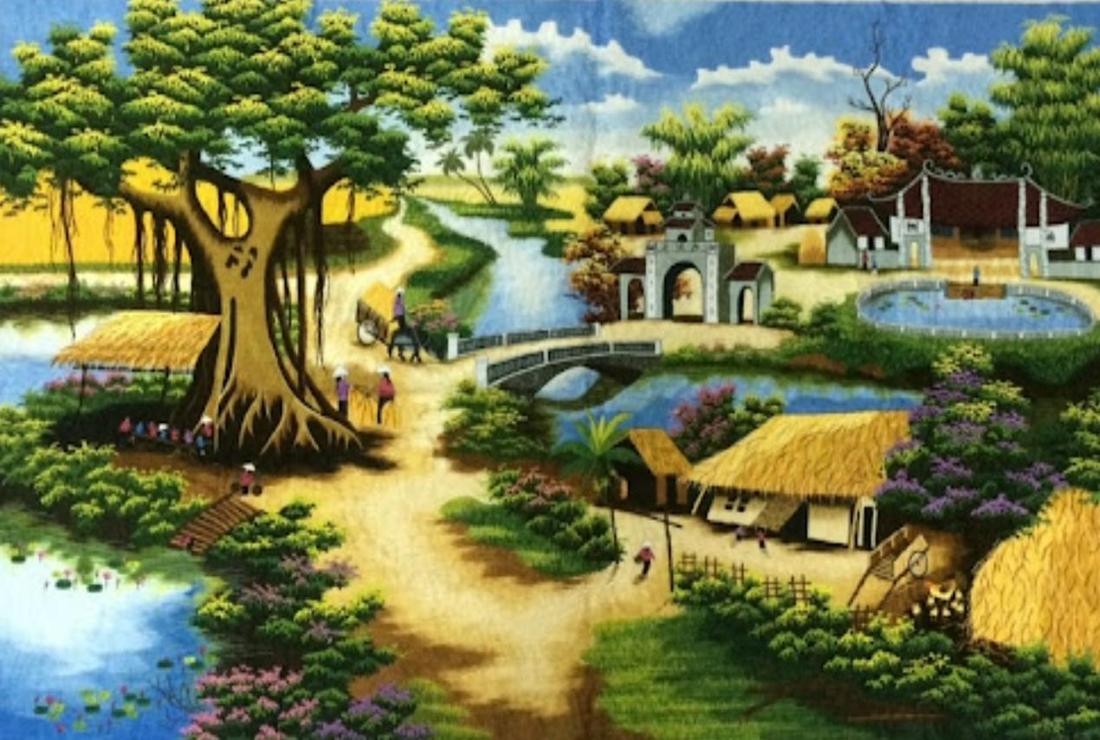 Tổng hợp tranh vẽ cây đa bến nước sân đình