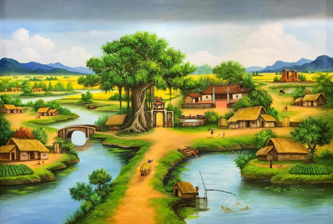 Tổng hợp tranh vẽ cây đa bến nước sân đình