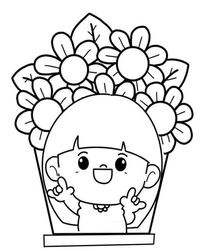 Tranh Tô Màu Bé Tặng Hoa Cho Mẹ