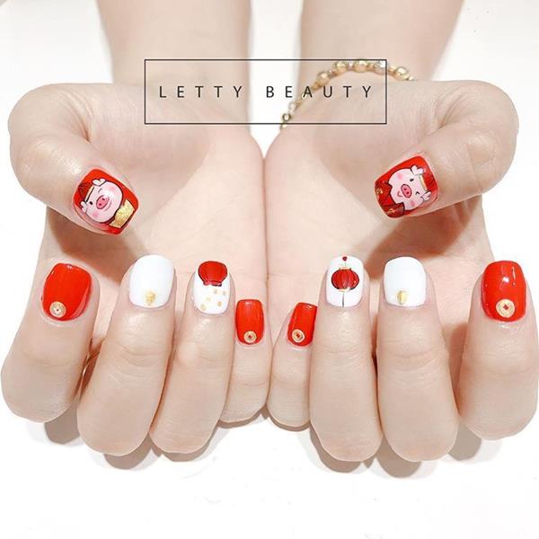 Nail đỏ đẹp tết 2020 mẫu 2